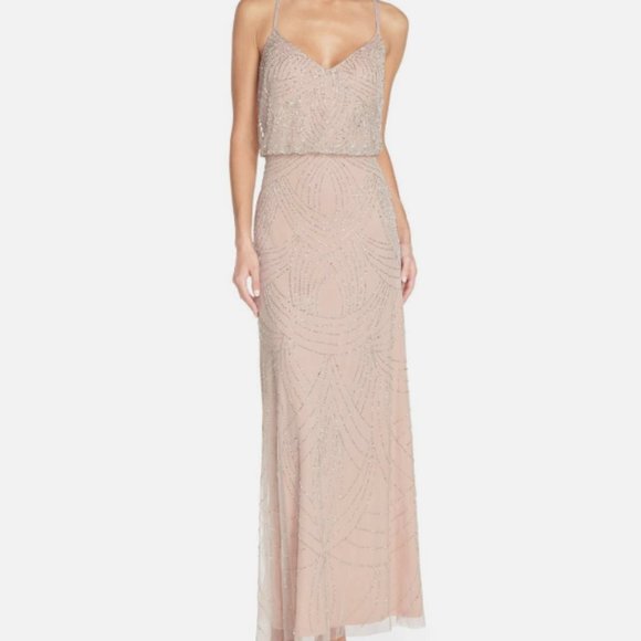 Adrianna Papell Beaded Chiffon Blouson Gown Taupe/Pink - Picture 6 of 6